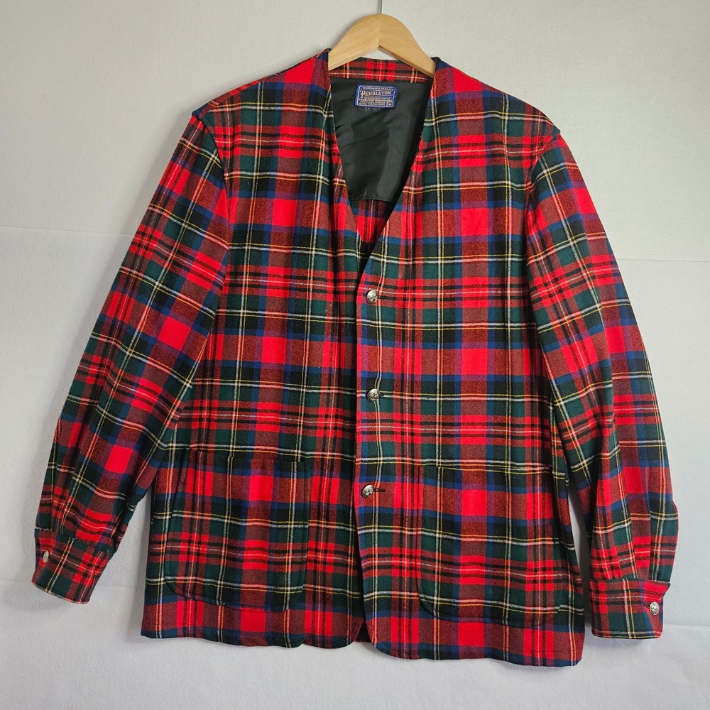 Vintage Pendleton Topster Wool Tartan Plaid‎ Shirt Jacket Mens Medium Cardigan